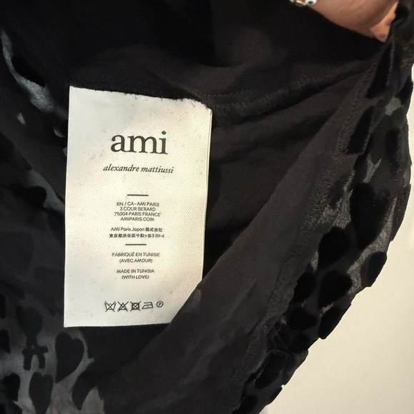 AMI Alexandre Mattiussi Black Heart Motif Button Shirt NEW Silk Blend Size 39 - Picture 3 of 5